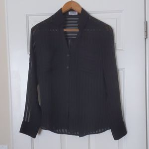 Sheer striped black button up top